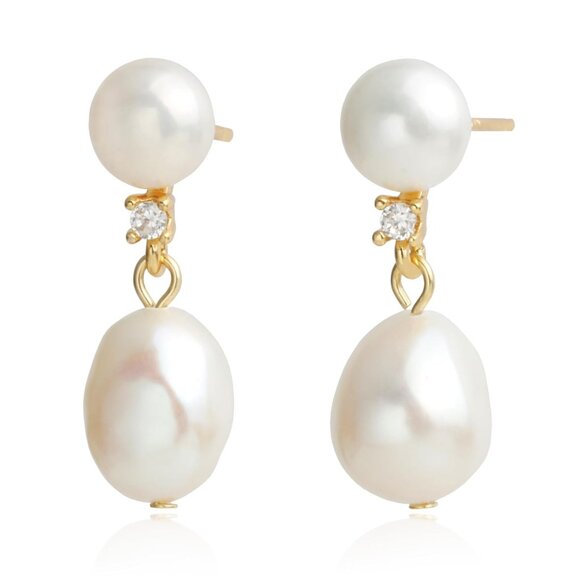 Women's Handmade Freshwater Cultured Baroque Pearl Dangling Drop White Earring - Picture 1 of 7